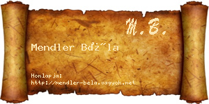 Mendler Béla névjegykártya